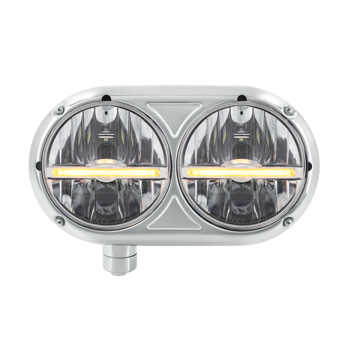 Headlight Assembly With 304 SS Housing & LED Headlights W/Amber LED Position Light For Peterbilt 359