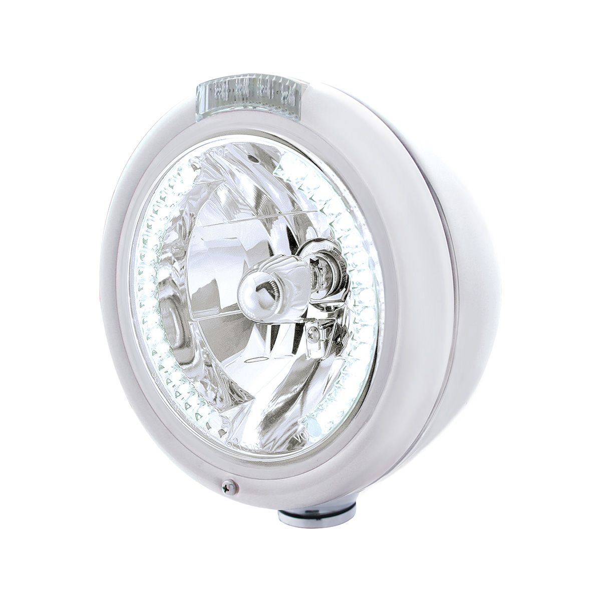 Chrome Classic Headlight H4 With 34 White LED & Signal - Clear Lens