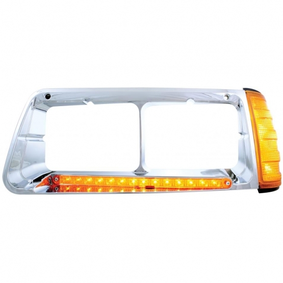 14 LED Headlight Bezel With Turn Signal For 1989-2009 Freightliner FLD - Driver - Amber LED/Amber Le