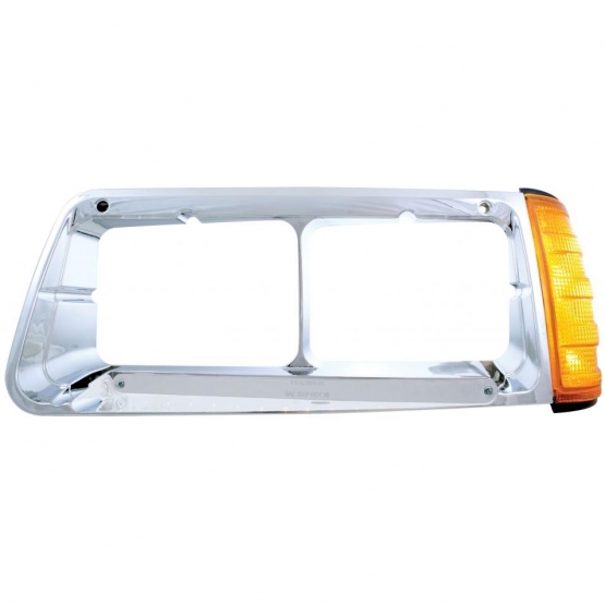 14 LED Headlight Bezel With Turn Signal For 1989-2009 Freightliner FLD - Driver - Amber LED/Chrome L