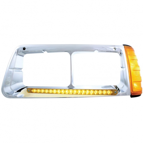 19 LED Headlight Bezel With Turn Signal For 1989-2009 Freightliner FLD - Driver - Amber LED/Amber Le