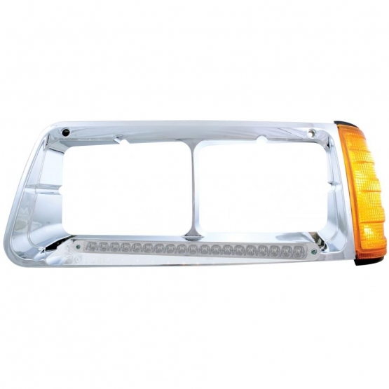 19 LED Headlight Bezel With Turn Signal For 1989-2009 Freightliner FLD - Driver - Amber LED/Clear Le