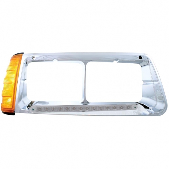 14 LED Headlight Bezel With Turn Signal For 1989-2009 Freightliner FLD - Passenger - Amber LED/Clear