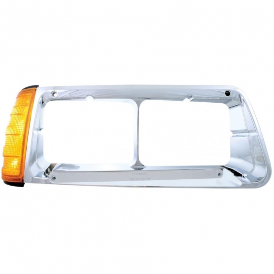 14 LED Headlight Bezel With Turn Signal For 1989-2009 Freightliner FLD - Passenger - Amber LED/Chrom
