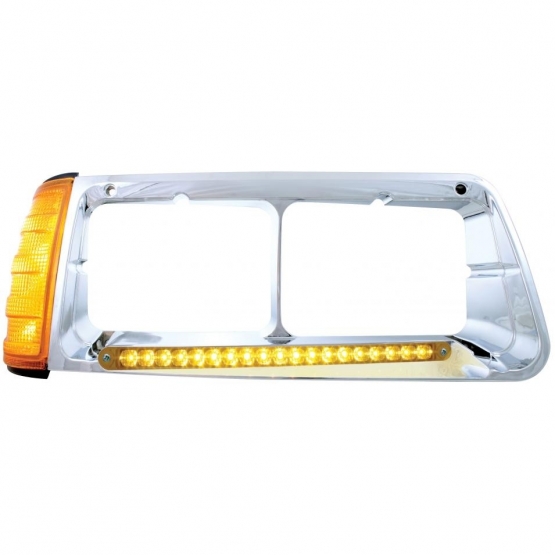 19 LED Headlight Bezel With Turn Signal For 1989-2009 Freightliner FLD - Passenger - Amber LED/Amber