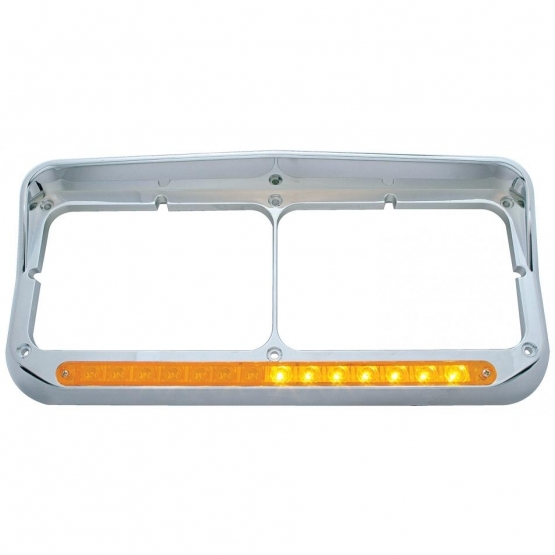 Rectangular Dual Headlight Bezel With Visor And LED Sequential Light Bar (Driver) - Amber LED/Amber