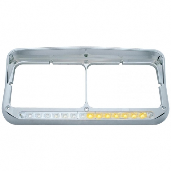 Rectangular Dual Headlight Bezel With Visor And LED Sequential Light Bar (Driver) - Amber LED/Clear