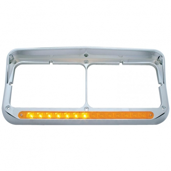 Rectangular Dual Headlight Bezel With Visor And LED Sequential Light Bar (Passenger) - Amber LED/Amb