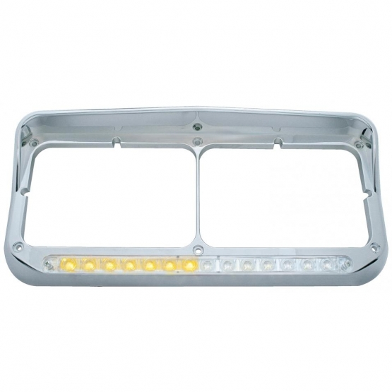 Rectangular Dual Headlight Bezel With Visor And LED Sequential Light Bar (Passenger) - Amber LED/Cle