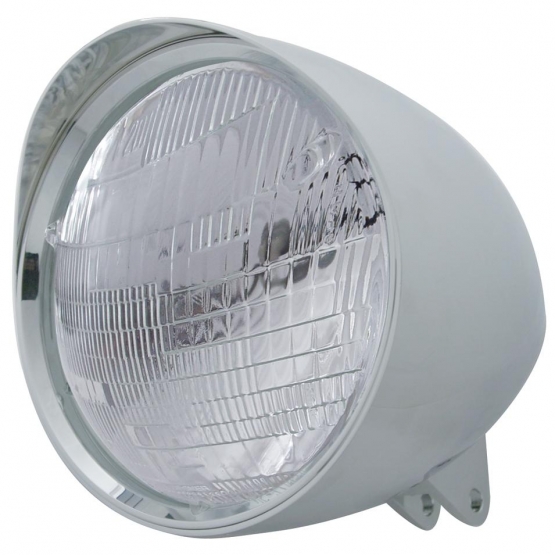 Motorcycle Chrome "Chopper" Headlight With Smooth Visor 6014 Bulb