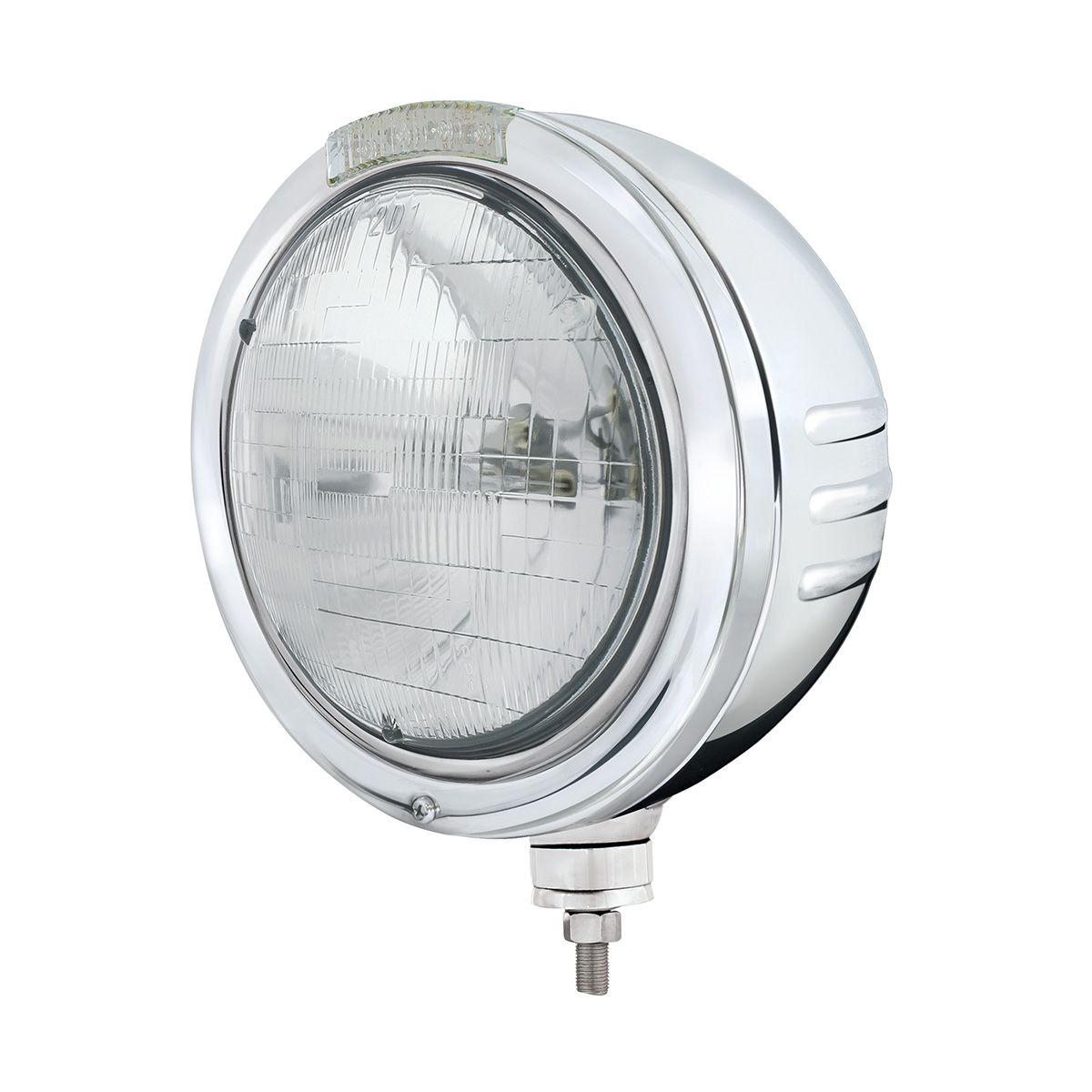 Stainless Steel Bullet Embossed Stripe Headlight H6024 & Dual Mode LED Signal - Clear Lens