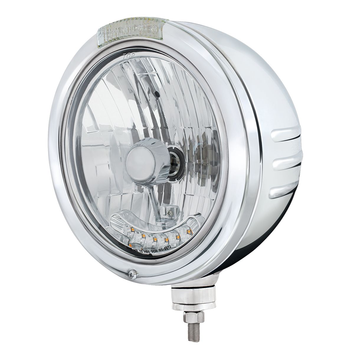 SS Bullet Embossed Stripe Headlight Housing & H4 With 6 Amber LEDs & Dual Mode LED Signal -Clear Len