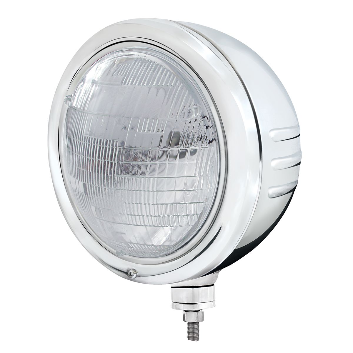 Stainless Classic Embossed Stripe Headlight Housing With 6014 Seal Beam Headlight