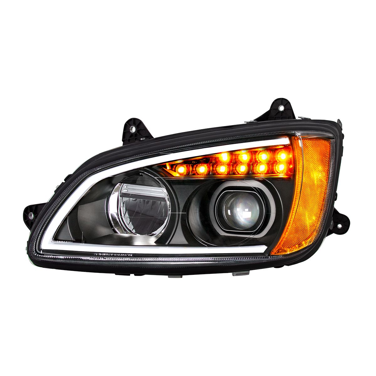 Black Full LED Projection Headlight With Turn Signal & Position Light Bar For 2008-2017 Kenworth T66