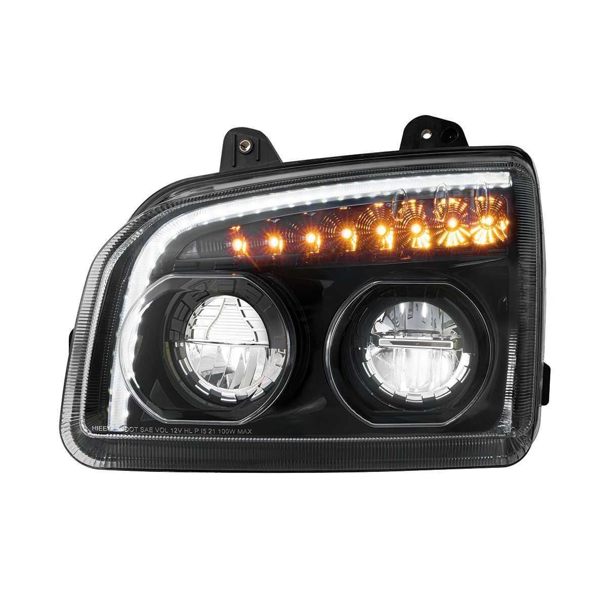 High Power LED Blackout Headlight With LED Turn Signal & Light Bar For 2015-2025 Kenworth T880-Drive