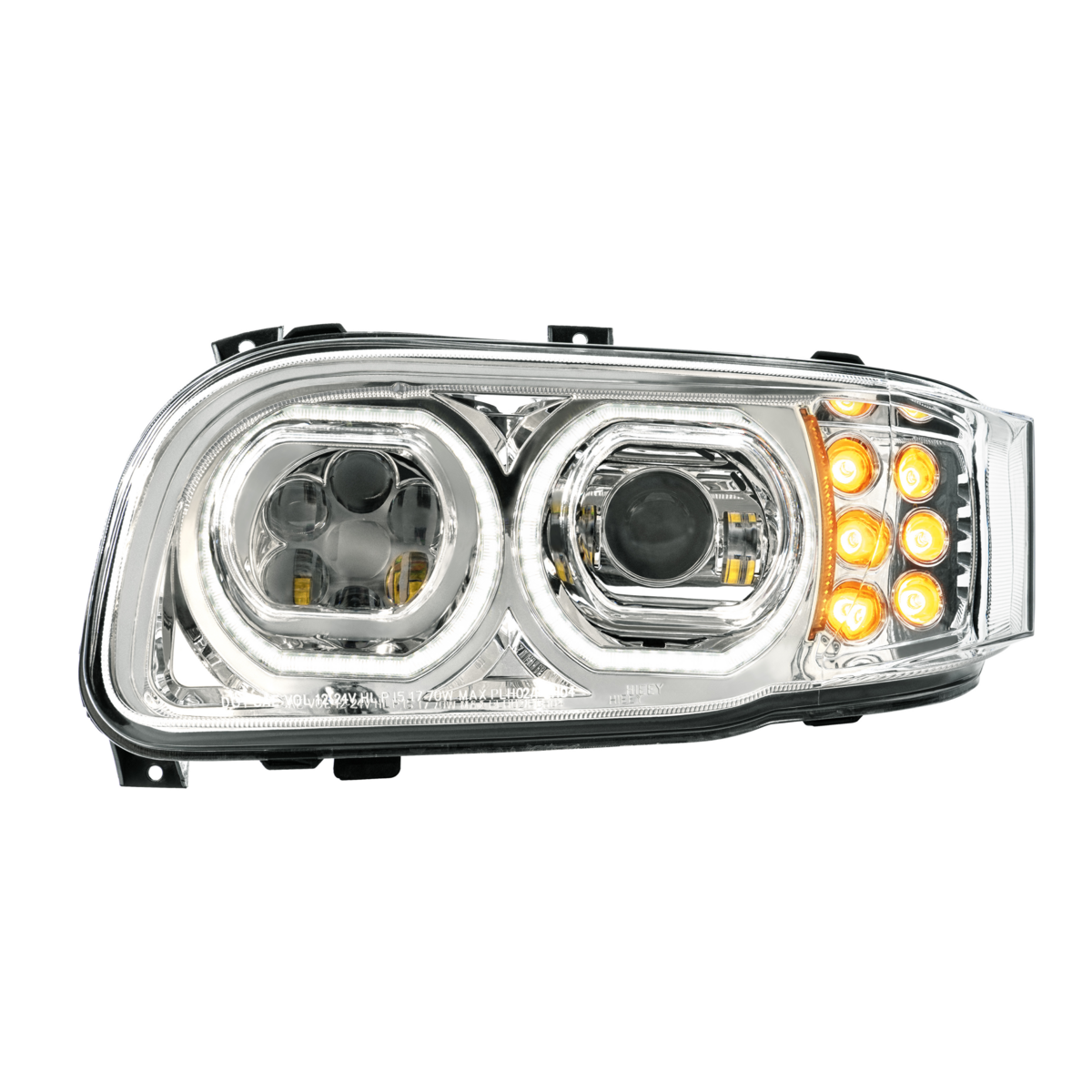 High Power 10 LED Chrome Headlight With 10 LED Turn & 100 LED Halo For 2008-2024 Peterbilt 389-Drive