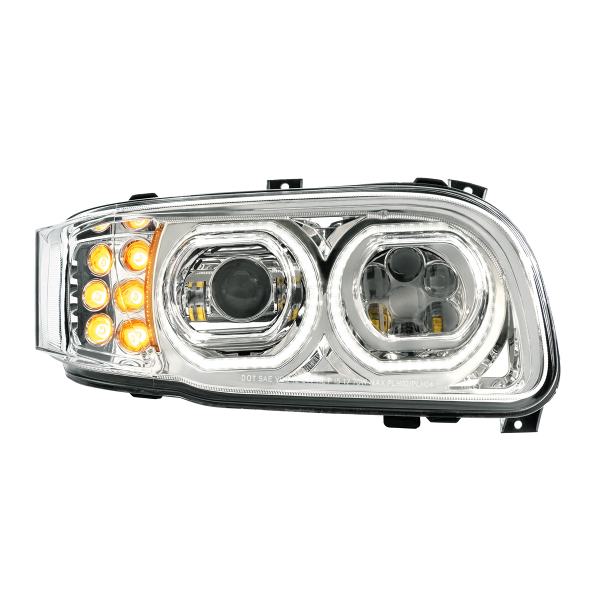 High Power 10 LED Chrome Headlight With 10 LED Turn & 100 LED Halo For 2008-2024 Peterbilt 389-Passe