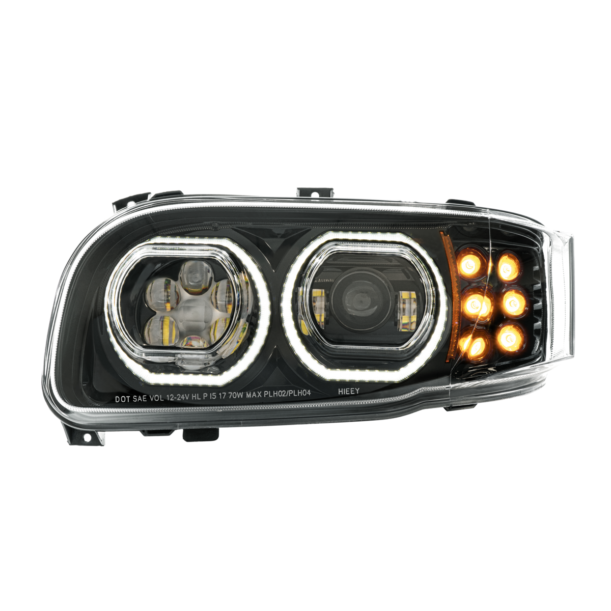 High Power 10 LED Blackout Headlight With 10 LED Turn & 100 LED Halo For 2008-2024 Peterbilt 389-Dri