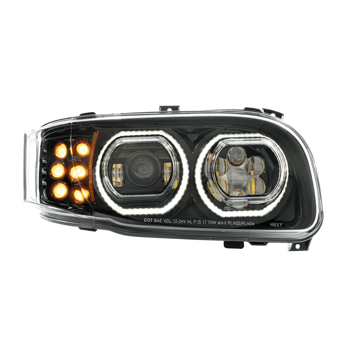 High Power 10 LED Blackout Headlight With 10 LED Turn & 100 LED Halo For 2008-2024 Peterbilt 389-Pas
