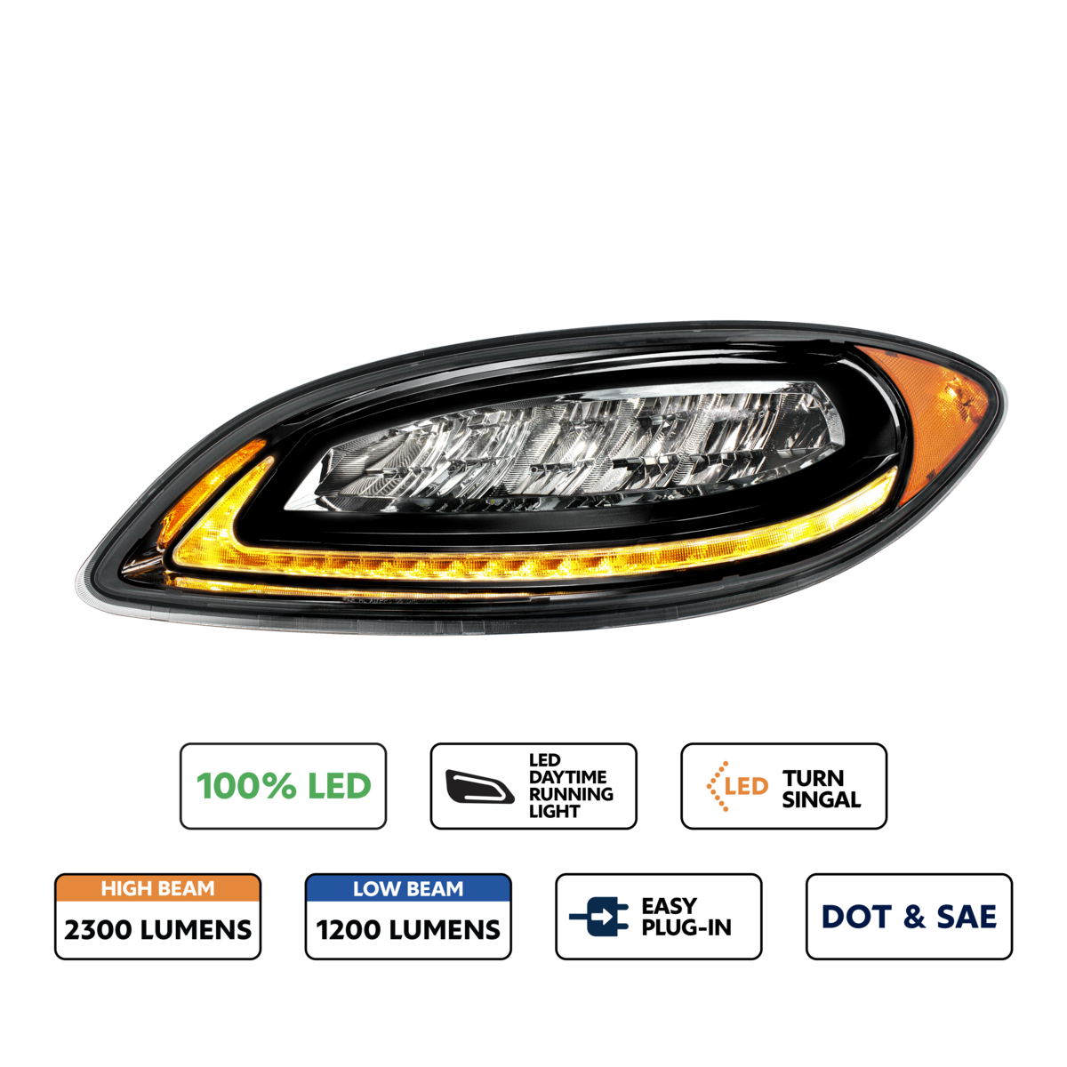 High Power 12 LED Chrome Headlight With 23 LED Dual Color Light Bar For 2006-2017 International Pros