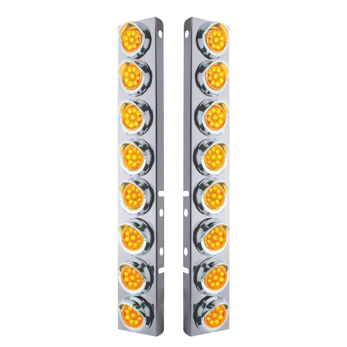 SS Front Air Cleaner Bracket With 16X 9 LED 2" Reflector Lights & Visors For Peterbilt -Amber LED &