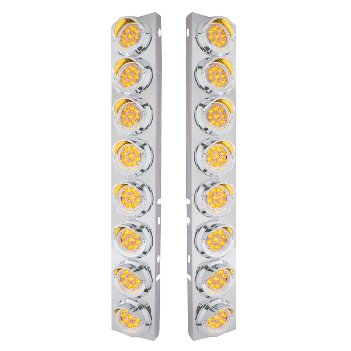 SS Front Air Cleaner Bracket With 16X 9 LED 2" Reflector Lights & Visors For Peterbilt-Amber LED/Cle