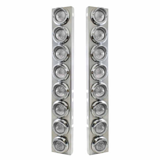 SS Front Air Cleaner Bracket With 16X 9 LED 2" Beehive Lights & Visors For Peterbilt-Amber LED/Clear