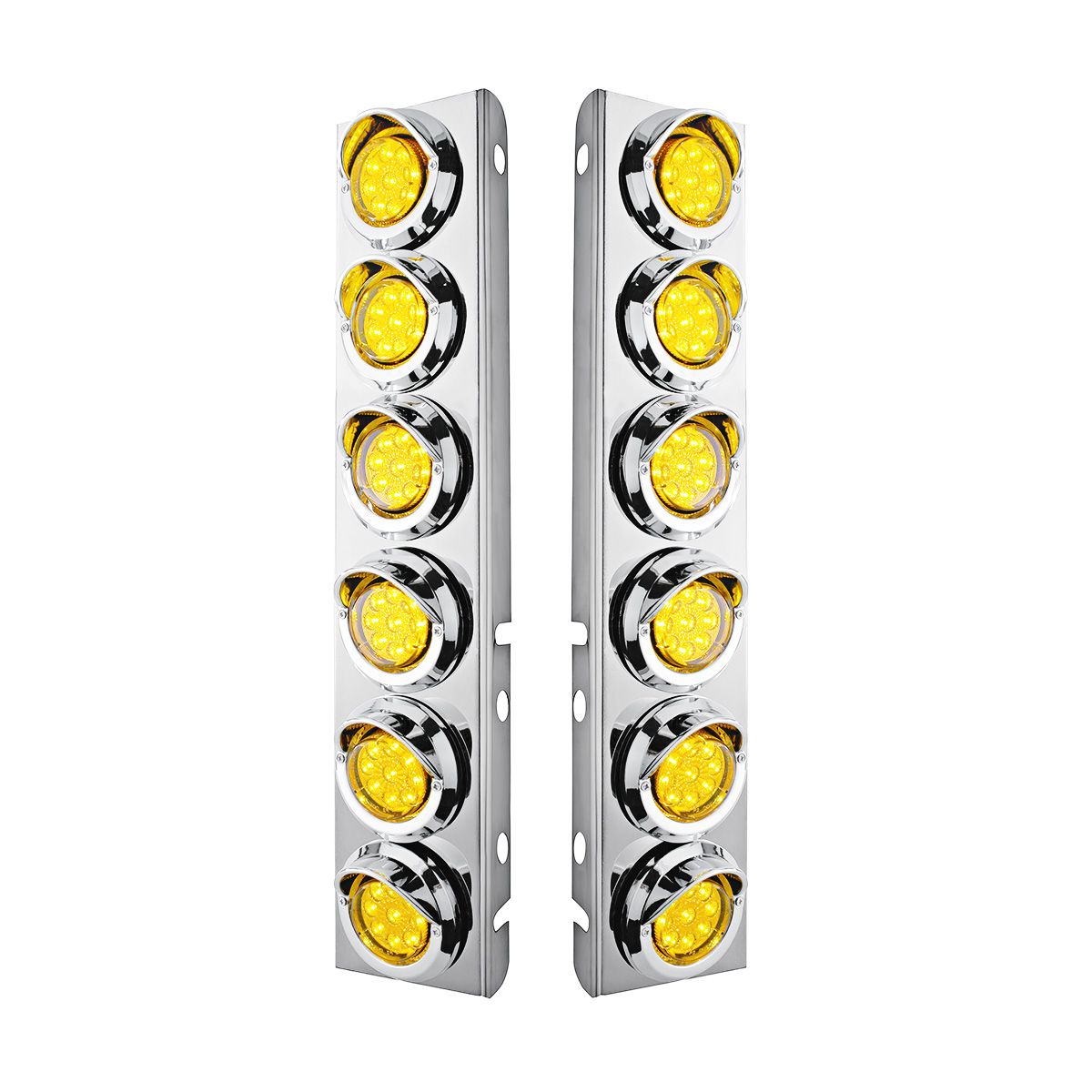 SS Front Air Cleaner Bracket With 12X 9 LED 2" Reflector Lights & Visors For Peterbilt-Amber LED & L