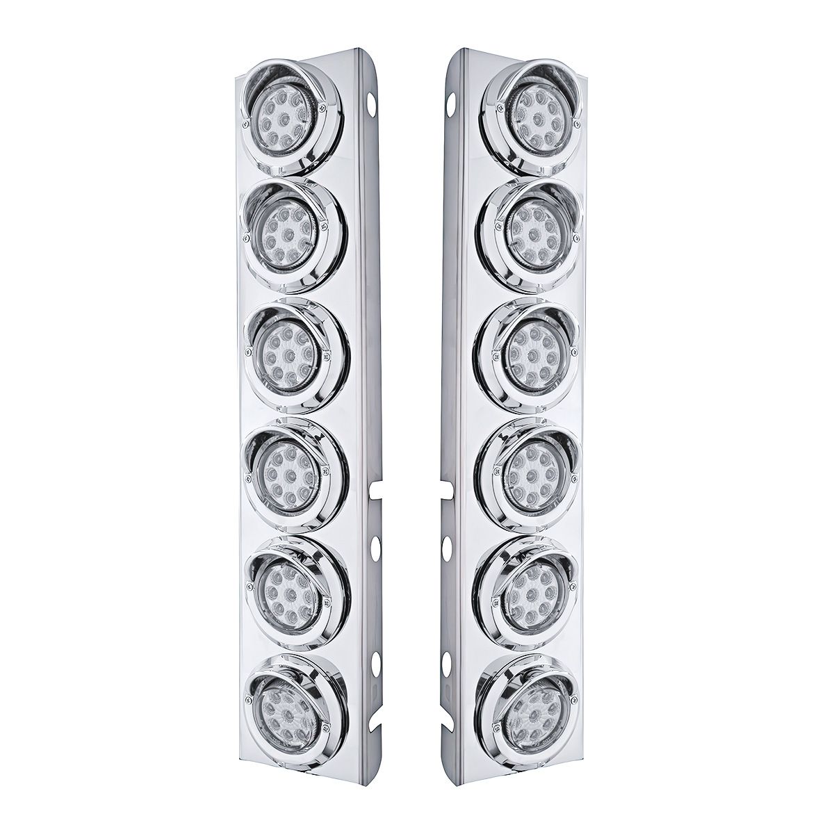 SS Front Air Cleaner Bracket With 12X 9 LED 2" Reflector Lights & Visors For Peterbilt-Amber LED/Cle