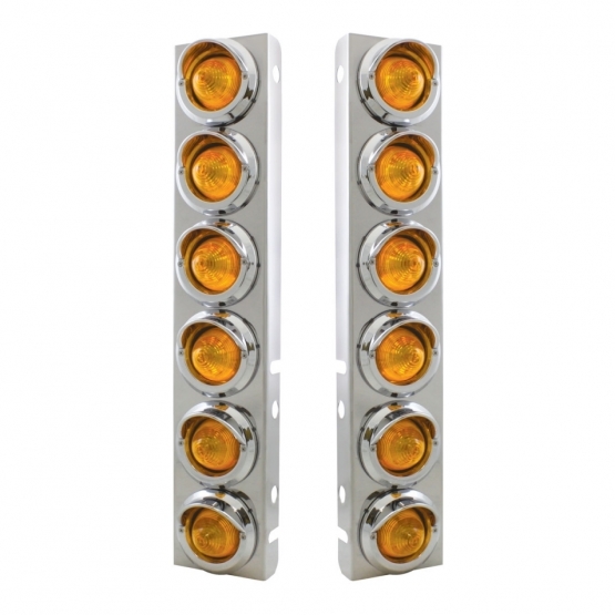 SS Front Air Cleaner Bracket With 12X 9 LED 2" Beehive Lights & Visors For Peterbilt-Amber LED & Len