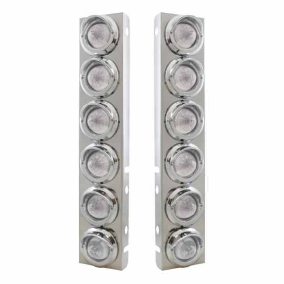 SS Front Air Cleaner Bracket With 12X 9 LED 2" Beehive Lights & Visors For Peterbilt-Amber LED/Clear
