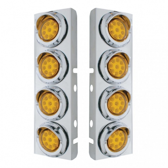 SS Front Air Cleaner Bracket With 8X 9 LED 2" Reflector Lights & Visors For Peterbilt -Amber LED & L