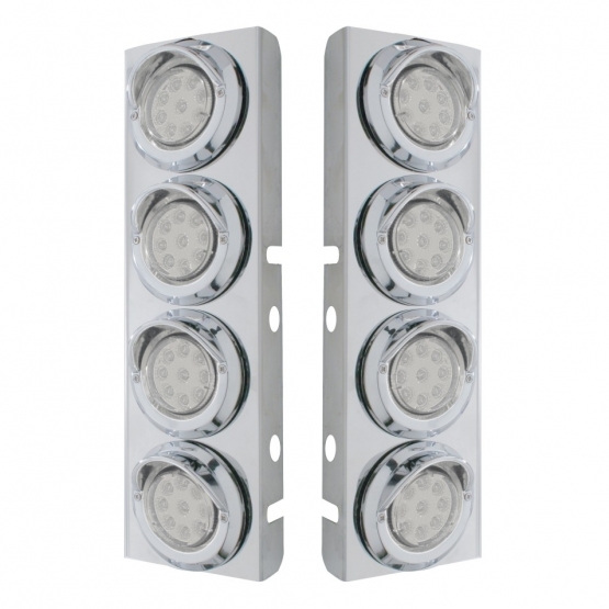 SS Front Air Cleaner Bracket With 8X 9 LED 2" Reflector Lights & Visors For Peterbilt -Amber LED/Cle