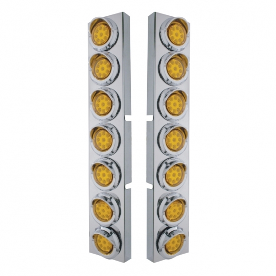 SS Front Air Cleaner Bracket With 14X 9 Amber LED 2" Reflector Lights & Visors For KW Trucks-Amber L