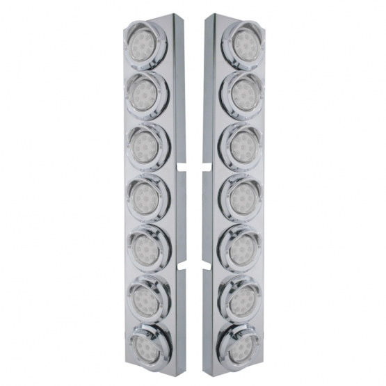 SS Front Air Cleaner Bracket With 14X 9 Amber LED 2" Reflector Lights & Visors For KW Trucks-Clear L