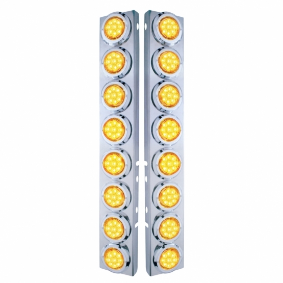 SS Front Air Cleaner Bracket With 16X 9 LED 2" Reflector Lights & Bezels For Peterbilt-Amber LED & L