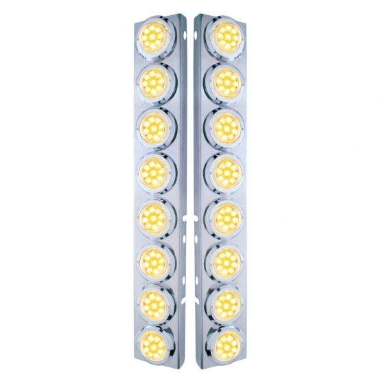 SS Front Air Cleaner Bracket With 16X 9 LED 2" Reflector Lights & Bezels For Peterbilt-Amber LED/Cle