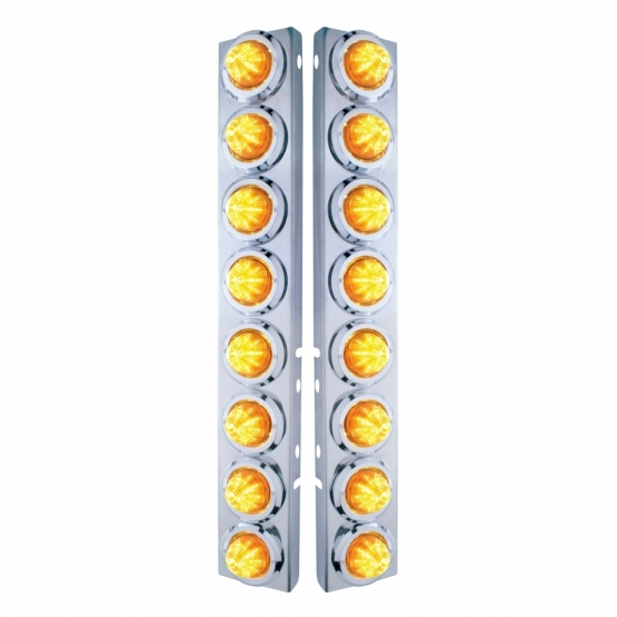 SS Front Air Cleaner Bracket With 16X 9 LED 2" Beehive Lights & Bezels For Peterbilt-Amber LED & Len