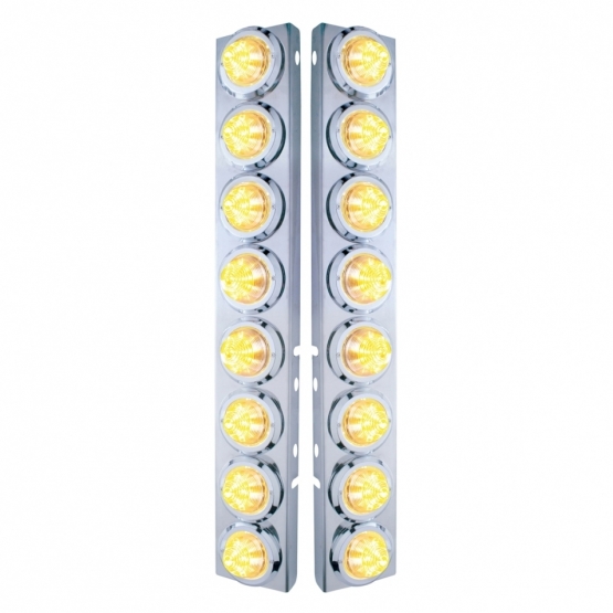 SS Front Air Cleaner Bracket With 16X 9 LED 2" Beehive Lights & Bezels For Peterbilt-Amber LED/Clear