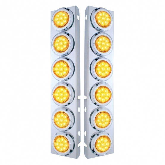 SS Front Air Cleaner Bracket With 12X 9 LED 2" Reflector Lights & Bezels For Peterbilt-Amber LED & L