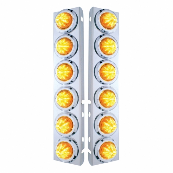 SS Front Air Cleaner Bracket With 12X 9 LED 2" Beehive Lights & Bezels For Peterbilt-Amber LED & Len