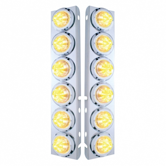 SS Front Air Cleaner Bracket With 12X 9 LED 2" Beehive Lights & Bezels For Peterbilt-Amber LED/Clear