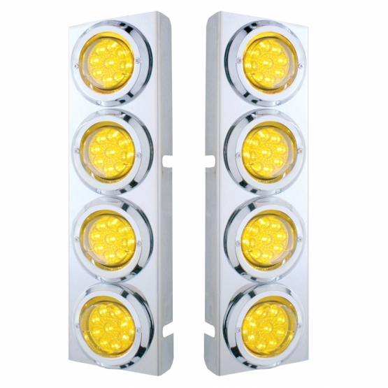 SS Front Air Cleaner Bracket With 8X 9 LED 2" Reflector Lights & Bezels For Peterbilt -Amber LED & L