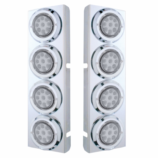 SS Front Air Cleaner Bracket With 8X 9 LED 2" Reflector Lights & Bezels For Peterbilt -Amber LED/Cle