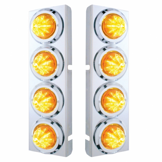 SS Front Air Cleaner Bracket With 8X 9 LED 2" Beehive Lights & Bezels For Peterbilt-Amber LED & Lens