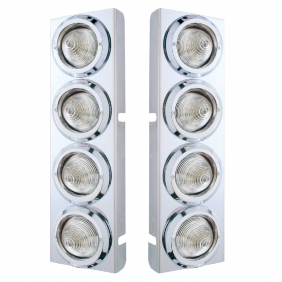 SS Front Air Cleaner Bracket With 8X 9 LED 2" Beehive Lights & Bezels For Peterbilt-Amber LED/Clear
