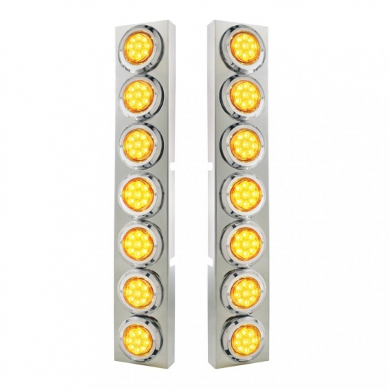 SS Front Air Cleaner Bracket With 14X 9 Amber LED 2" Reflector Lights & Bezel For KW Trucks -Amber L