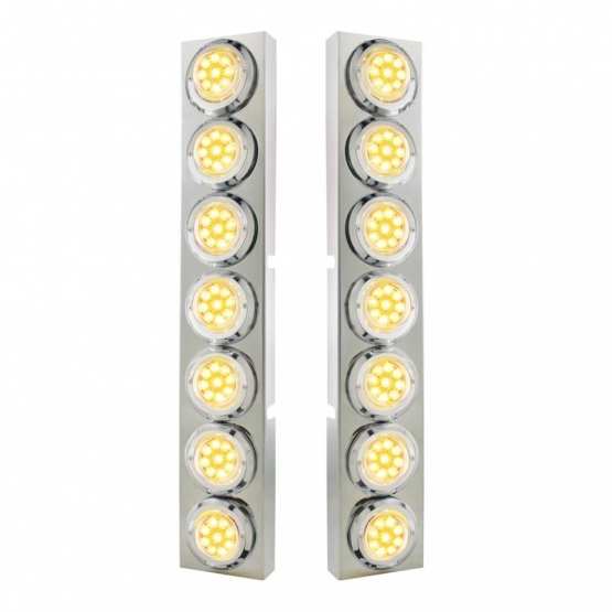 SS Front Air Cleaner Bracket With 14X 9 Amber LED 2" Reflector Lights & Bezel For KW Trucks -Clear L