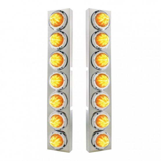 SS Front Air Cleaner Bracket With 14X 9 Amber LED 2" Beehive Lights & Bezels For KW Trucks -Amber Le