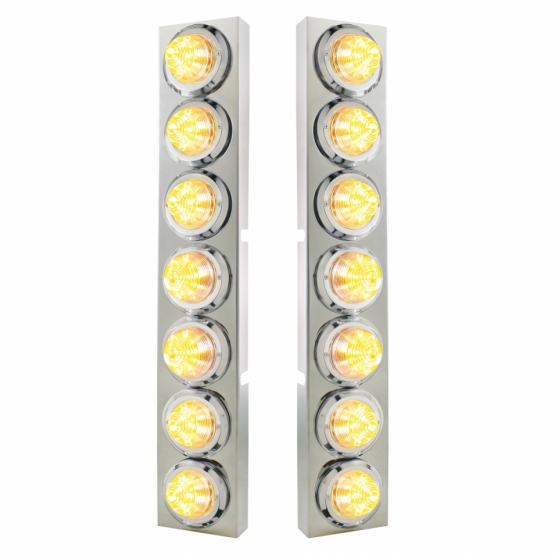 SS Front Air Cleaner Bracket With 14X 9 Amber LED 2" Beehive Lights & Bezels For KW Trucks -Clear Le